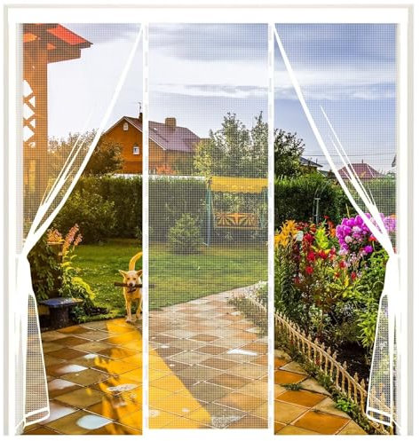 Insektenschutzrollo zum Klemmen 115x180cm Weiß Verstärkt Insektenschutz Tür, Fliegenschutztür Terrassentür Selbstklebend Ohne Bohren - Stärkere Magneten