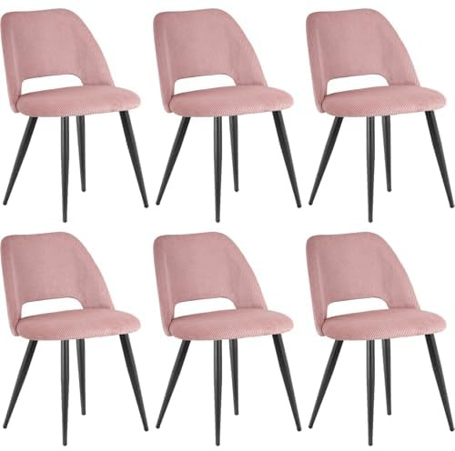 WAFTING Esszimmerstühle aus Cordstoff mit Dickem Schwamm,6er Set,Rosa | Mit dickem Schwamm gepolstert, separaten Metallfüßen, Moderner Polsterstuhl für Esszimmer, Wohnzimmer, Schlafzimmer,Empfang