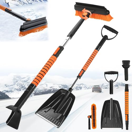 Eiskratzer Auto mit Besen,5 in 1 Schneebesen Abnehmbarer,Eiskratzer mit Besen,Abnehmbarer Eisschaber,Auto Eiskratzer,180° Drehbarer Schneebürste,Schneebesen Auto,mit Ergonomischem Schaumstoffgriff