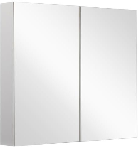 HollyHOME Spiegelschrank Bad, 90 x 80 x 11 cm, Breit Doppelspiegeltür Spiegelschrank, Badezimmerspiegel Wandschrank mit 3 Ablagen Medizinschrank Hängeschrank, Weiß