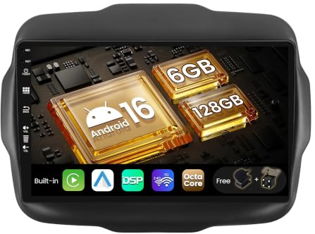 SXAUTO [6GB+128GB, Octa-Core] Android 16 IPS Autoradio Per Jeep Renegade (2015-2018) GPS Navigation - Senza fili CarPlay Android Auto - Camera + MIC - DAB Volante Bluetooth DSP WIFI - 2 Din 9 Pollici