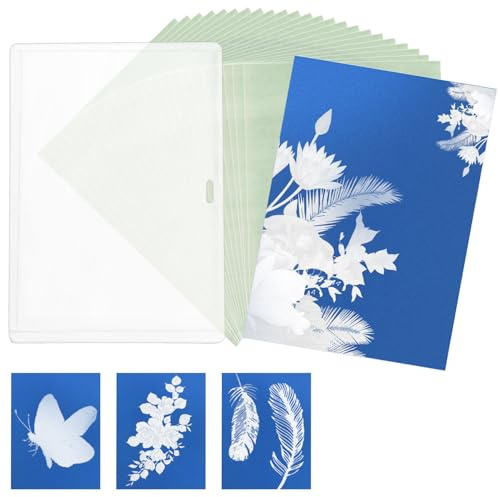 24 Blatt Sonnendruckpapier-Set, 14,8x10,5cm Cyanotypie-Papier mit | Transparentem Ordner Hochempfindlich Natur Sonnendruckpapier für Kinder Erwachsene Kunsthandwerk DIY-Projekt