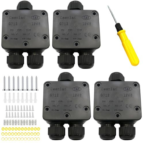 WANDGU 4 pezzi scatola di derivazione impermeabile: scatola di giunzione esterna a 3 vie, IP68, impermeabile, colore nero, scatola di derivazione elettrica, scatola di distribuzione esterna elettrica