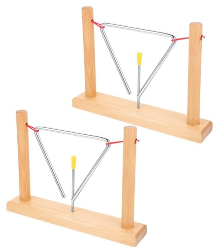 JOINPAYA 2 Stück Triangel Musikinstrument aus Metall mit Holzständer und Schlägel Mittlere Größe Klare Klangglocke für Kinder Anfänger und Jugend Tragbares Handpercussion Schlaginstrument
