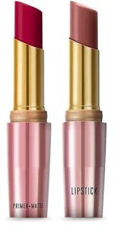 Primer + Matte Lip Color | Set Of 2 Lipstock For 14-Hour Intense And 2X Primer For A Long Lasting, Smooth Matte Finish - Deep Wine, 3.6 G & Blushing Nude, 3.6 G