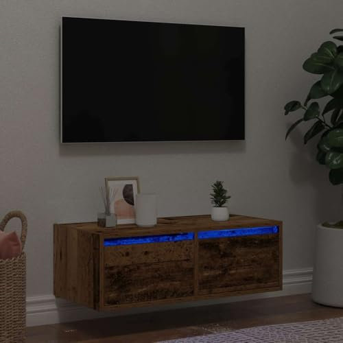 UJCHVHN Item-TV-Schrank mit LED-Leuchten Altholz 75x35,5x25 cm Entertainment Center & TV-Ständer