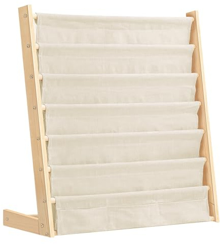 Estanteria Libros Infantil, Librería Montessori Infantil con 5 Capas, 3 Bolsillos con Mangas Profundas, Madera, 75 x 30 x 79 cm