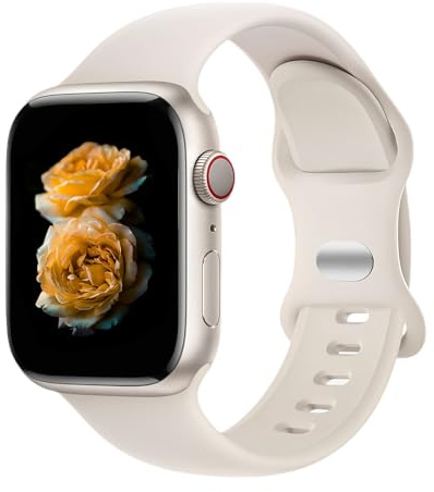 Sportarmband i silikon Compatible with Apple Watch Dam & Herr 38/40/41/42/44/45/46/49mm – Mjukt, vattentåligt sportarmband för iWatch Ultra3/2/1 SE3/2/1 Series11/10/9/8/7/6/5/4/3/2/1, Starlight