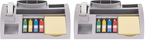 Post-it Tisch-Organizer Notes, Haftstreifen Index und Scotch Magic Klebeband, 265 mm x 168 mm x 68 mm, Farbe: Silber (Packung mit 2)