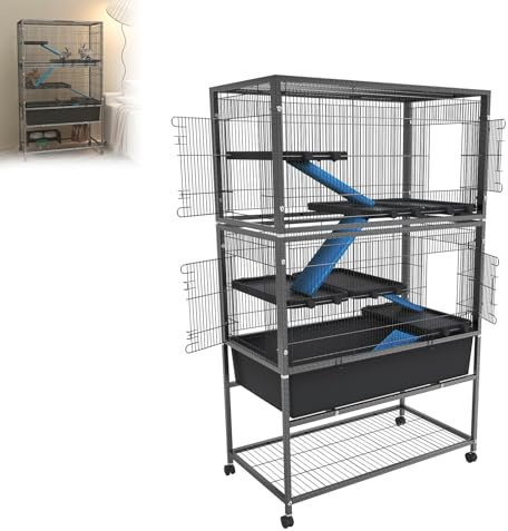 UISEBRT Kleintierkäfig 88x48x150 cm, Chinchillakäfig, Frettchenkäfig, Nagerkäfig, mit Rollen, Sicherheitsverschluss, 6 Plattformen, 4 Rampen mit Stoffbezug – Doppelt