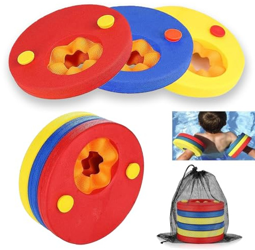 6 pezzi Dischi Nuoto Bambini con Borsa Portaoggetti, Braccioli Sicurezza Schiuma EVA, Braccio Fasce Regolabili Gonfiaggio Richiedono Non, Dischi Galleggianti per Nuotare Imparare Bambine 3 A 7 Anni