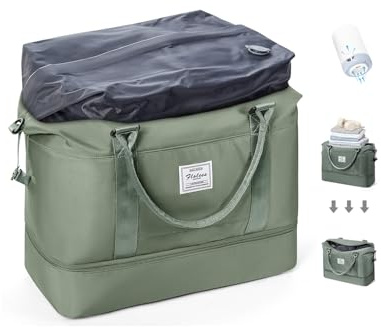 SEAFEW Borsone da Viaggio Sottovuoto con pompa,Bagaglio a Mano Easyjet Borsa da Viaggio con Scomparto per le Scarpe, Borsa da Cabina per Easyjet Borsa Sportiva Borsone da Palestra da Weekend,R2-Verde