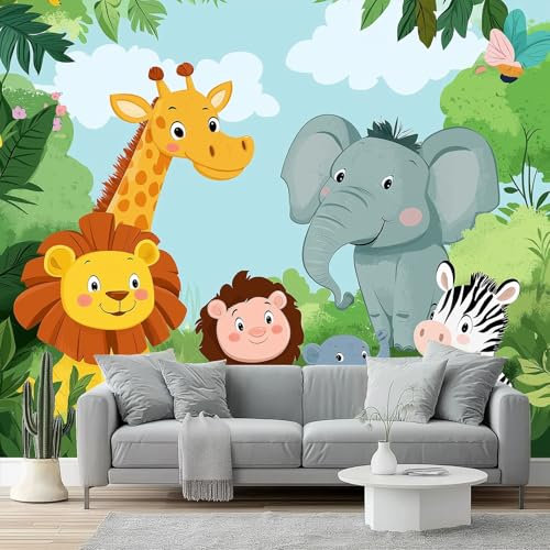 Papier peint 3D 200 x 140 cm - Dessin animé animaux de la forêt Motif Imprimé - Couleur Papier Peint intissé - pour la maison Chambre Salon Décoration murale minimaliste non tissé