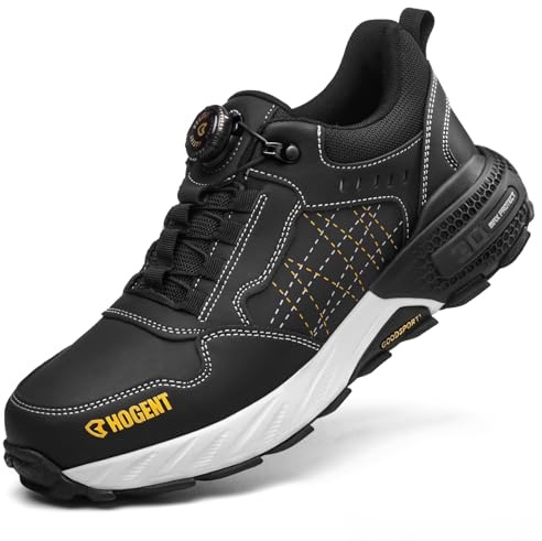 Stillithou Safety Trainers Men Women, Lightweight Comfortable Safety Shoes with Swivel Buckle Shoelaces, Wide Steel Toe Cap Trainers Anti-Smashing Non Slip, Black