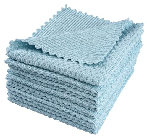 Vylro 8 Piezas Paño de Limpieza de Microfibras, 30 x 30cm Paño de Cocina de Azul Microfibra Reutilizables, Paños de Limpieza de Microfibra, Paños Cocina con Diseño de Gofre, para Ventanas, Muebles