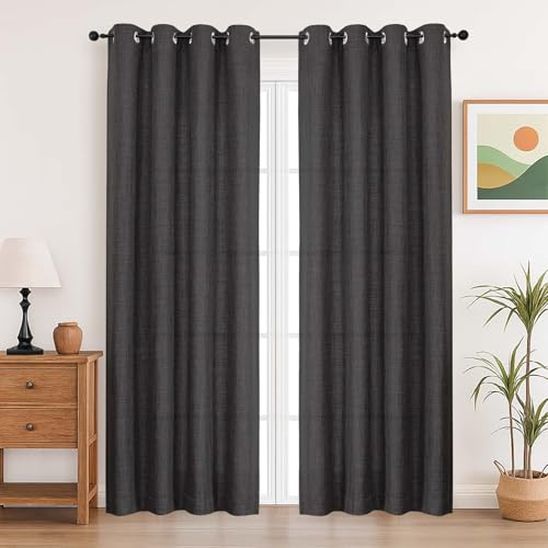 Simplebrand Schwarz Gardinen Wohnzimmer Modern Vorhänge mit Ösen Vorhang Schwarz Gardine Schlafzimmer 200cm Lang Fertiggardinen Ösenschal 140cm Breit für Gardinenstange Sheer Curtains & Drapes,2er Set