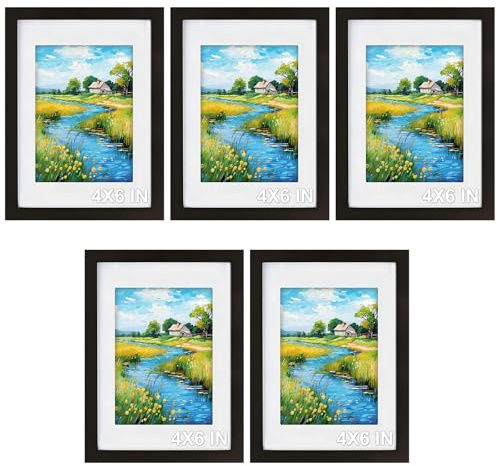 6x4 photo frames, 5 Pack Picture Frame 6x4 Postcard Frame, Black Small Picture Frames for Wall Mount & Desk Stand