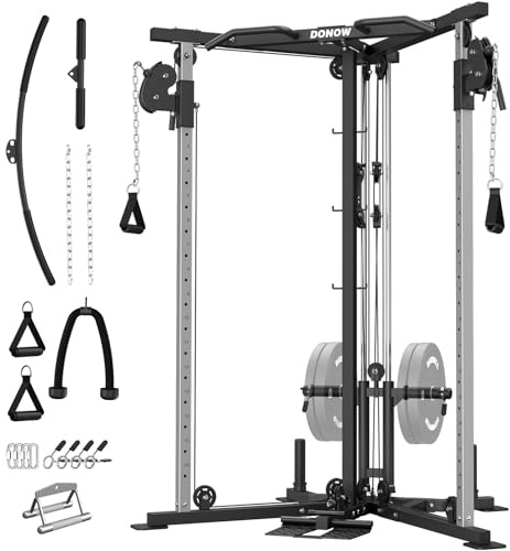 DONOW Cable Crossover Machine, Cable Fly Machine Home Gym System Workout Station with Dual Pulley System Pull-Up Bar Cable Bar and LAT Pull Down System