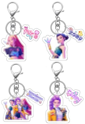 LUMIREX 4 Stück Kpop Schlüsselanhänger für Teenager Mädchen Geschenke, Anime Figuren Schlüsselhalter aus Acryl, Anime Merch für Kinder Jugendliche, Taschenanhänger Damen, Bag Charms