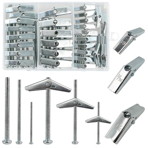 SHRJ 28 Sets Hollow Wall Anchors, Toggle Bolts, Wing Nuts Heavy Duty Metal Drywall Anchor Kit 3 Sizes Butterfly Anchors and Screws for Drywall Ceiling Hang Shelves Hollow Wall (1/8, 3/16, 1/4)