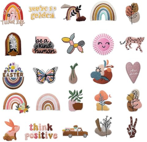 25 Stück Aufnäher zum Aufbügeln, Boho Aufbügel Patches, Bügelpatches für Kleidung, Jeans, T-Shirt, Textilien, Taschen, Bügelflicken