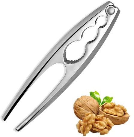 HUZNA 1 Pcs Cascanueces de Metal con Mango Antideslizante,Rompe Nueces con 3 Medidas Distintas,para Todo Tipo de Nueces,Galletas de Langosta,17 cm, Color Plateado