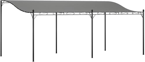 Outsunny Pergola da giardino a parete 3x6 m, gazebo da giardino con tetto inclinato, fori di drenaggio e struttura metallica, resistente alle intemperie, per patio, terrazza, balcone, grigio scuro