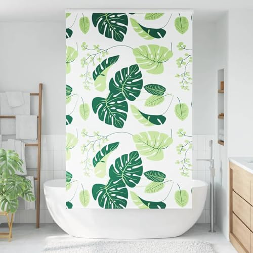 Gecheer Duschrollo mit Kassette 120x240 cm Stoffbreite 116 cm Grüne Blätter, Duschrollo mit Seitenzug Wasserdichtes Duschvorhang Rollo für Badewanne4014970