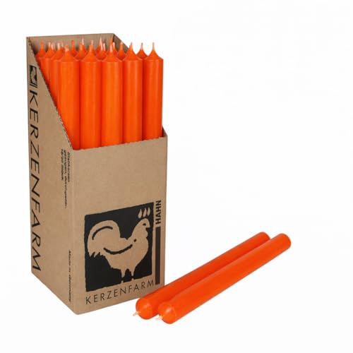 Extra lange Stabkerzen durchgefärbt 25cm (250x22mm) | RAL Tafelkerzen mit 12h+ Brenndauer | Ohne Tropfen & Rußen | Leuchterkerzen für Deko | Made in Germany (10, Orange)