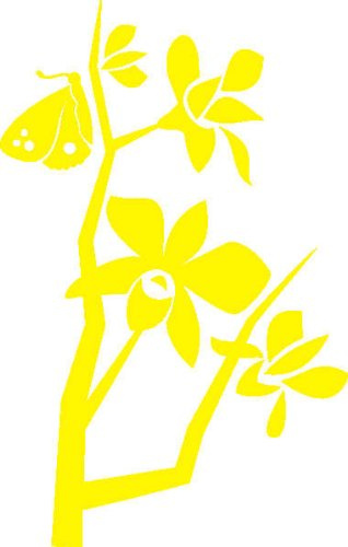 PEMA INDIGOS UG Sticker mural Motif orchidées et papillons Jaune 160 x 101 cm