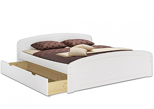 Erst-Holz®Funktionsbett Doppelbett Bettkasten Rollrost 180x200 Seniorenbett Massivholz Weiß 60.50-18 W
