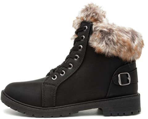 Lilley Womens Black Faux Fur Lace Up Ankle Boot - Size 6 UK - Black
