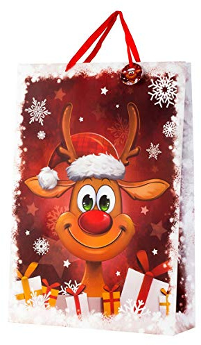 4 Stück Geschenktüte (Lustiges Rentier - 50 x 72 cm)