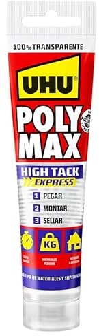 Pegamento UHU Poly Max High Tack Express® Transaparente | Sellador y Adhesivo de Montaje Extrafuerte, Pegamento Fuerte Para Todo | 115g, Pegamento Transparente