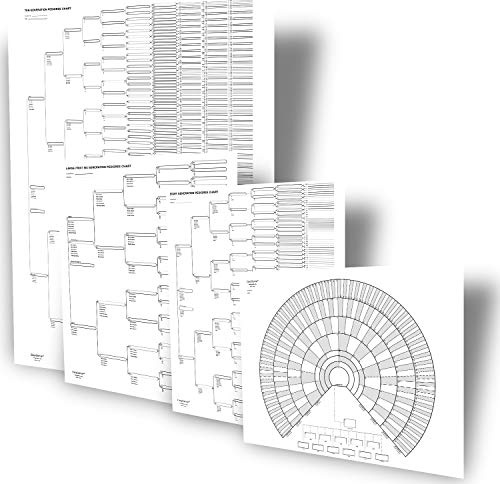 EASYGENIE Big Genealogy Charts Bundle: Genealogy Supplies Include Three Pedigree Charts (10, 8, and 6-Generation) and One 9-Generation Fan Chart (4 Blank Sheets Total)