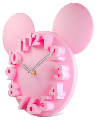 Lafocuse Orologio da Parete Topo Carino Moderno, Numeri 3D Creativo Design, Rosa Orologio Facile da Leggere per Bambini Ragazzo Ragazza Soggiorno Camera da Letto Scuola 32x28cm
