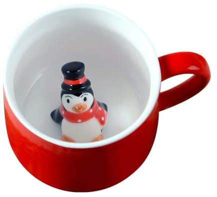Weihnachten Pinguin Tasse Keramikbecher Kaffeebecher : 3D Rote Porzellan Heißgetränkebecher Wintertasse Weihnachten Geschenke, Keramik 400ml