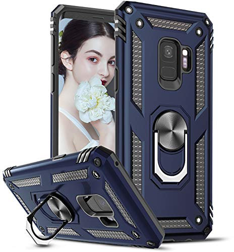 LeYi für Hülle Samsung Galaxy S9 Handyhülle,360 Grad Ring Halter Handy Hüllen Cover Magnetische Bumper Schutzhülle für Case Samsung Galaxy S9 Blau