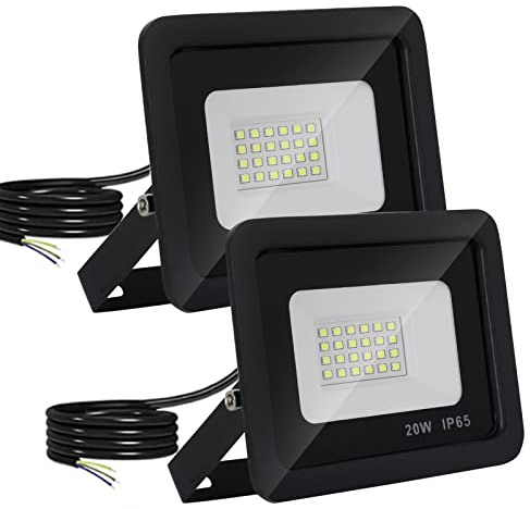 YCZM LED Strahler Außen 20W,LED Strahler IP65 Wasserdicht,Scheinwerfer 6500K Kaltweiß 2000LM,Außenstrahler 24 LEDs Schwarz Gehäuse,2 Stück Outdoor Floodlight für Garten Garage Hof Sportplatz Lager