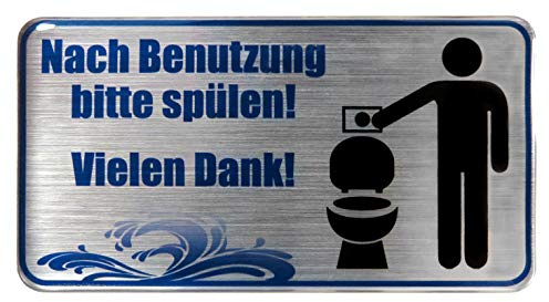 BIKE-label 3D Klo Toiletten Aufkleber Alu Optik Hinweisschild Bitte spülen WC 90 x 49 mm 900133