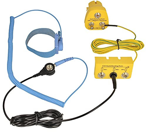 Minadax Blocco di messa a terra – innovativo ESD antistatico – 1 megaohm + scatola di messa a terra con cavo da 2,80 m + manicotto da polso con prolunga da 2,4 m