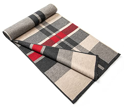 Lindoro Merinoull halsduk för män, lätt varm tartan vinter rutig långa halsdukar med presentförpackning, Kamel, One size