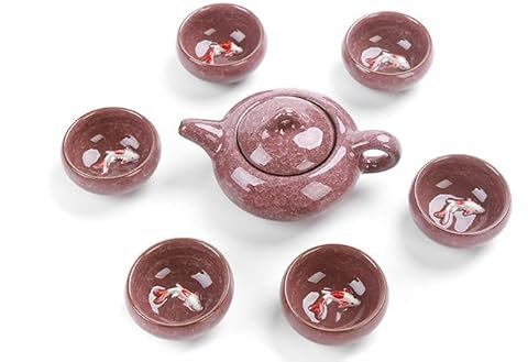 Théières Service À Thé Theiere Glace Crack Petit Poisson Kung Fu Tits Ensembles De Céramique Tasses De Thé Bi-Théière Pourpre Tasses De Style Japonais À Six Couleurs-Rose