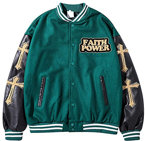 IFIKK Giacca da Baseball da Uomo Varsity Jacket Felpa Uomo Giacca College Uomo Giacca Varsity Cappotto Unisex Varsity Jacket Donna Felpa Motociclista Giubbotto Giacca da Coppia (Verde, M)
