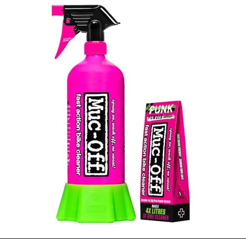 Muc-Off Punk Powder & Bottle for Life Bundel – 4 Packungen Biologisch Abbaubares, Plastikfreies Fahrradreinigerpulver mit Wiederverwendbarer Aluminium-Nachfüllflasche