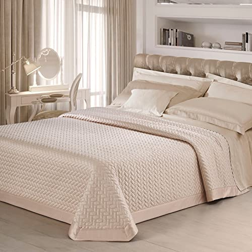 Ruoccohome Trapuntino Primaverile-Estivo Letto Matrimoniale - 260x260 cm Copriletto effetto Raso Tinta unita - Prodotto Italiano - Beige