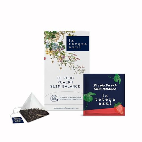 LA TETERA AZUL Te Rojo Pu-Erh & Fresas. Cóctel de infusión de Té Rojo Pu-Erh de altísima calidad con Té verde, Aroma, Fresa, Hibisco y Kiwi. Estuche con 20 Pirámides Envueltas Individualmente.