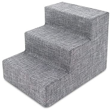 Galatée Hundetreppe, Waschbare Und Abnehmbare Haustierrampe Mit Reißverschlussabdeckung, Hundestufen Für Bett Und Sofa, Haustiertreppe Mit Rutschfester Unterseite(3 Stockwerke Treppen, Graues Leinen)