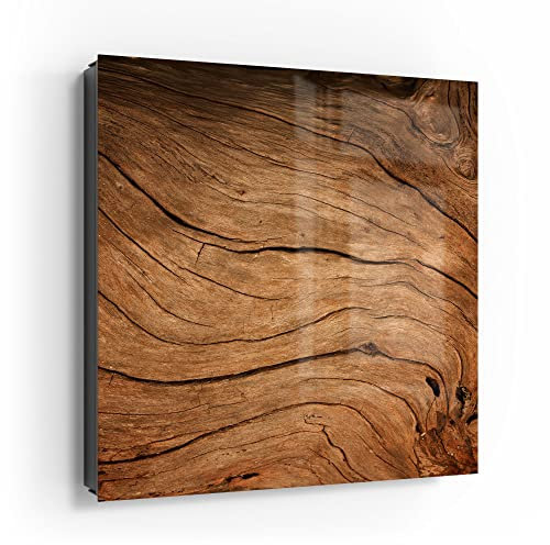 DEQORI Schlüsselkasten schwarz | 30x30 cm | Motiv Detaillierte Holzmaserung | Glas & Metall Schlüssel-Box | Schlüsselschrank mit 50 Haken + 2 Magnete | Moderne Box magnetisch & beschreibbar