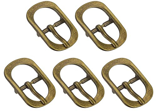 sourcing map 5 stycken metallrullspänne, bältesspänne med spik, oval mittstångsspänne för väskor läderbälte sko plånbok DIY, 32 x 20,2 mm mässing